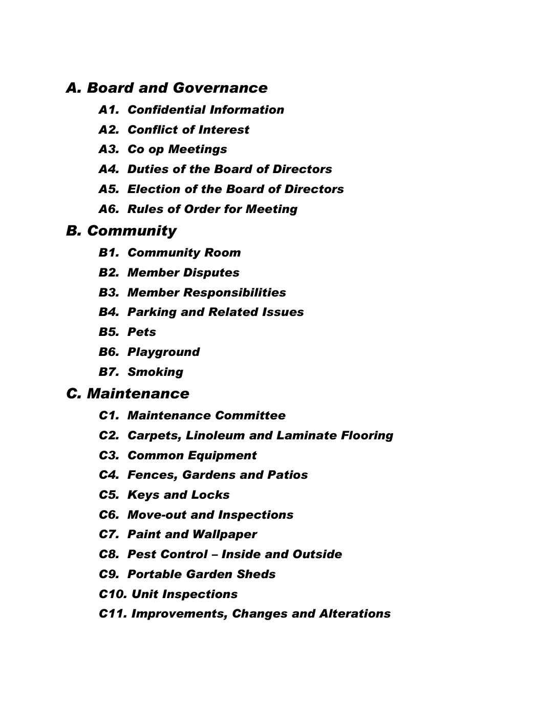 Table of Contents Cariboo Heights Housing Cooperative